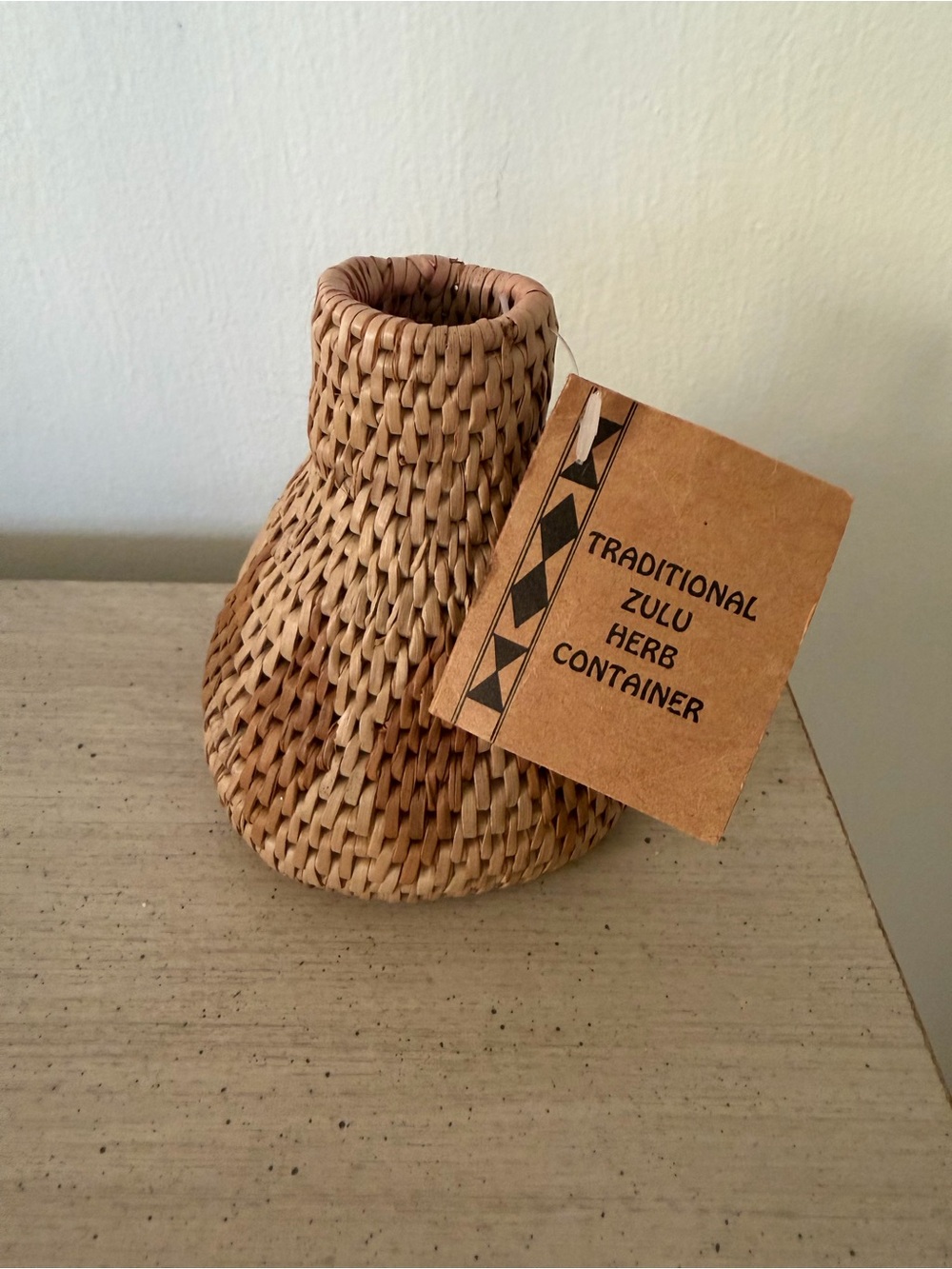 Traditional Zulu Herb Container - Woven Natural Basket